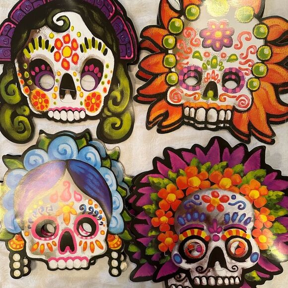 Colorful Sugar Skull Party Photo Booth Decor Set Lanterns - Picture 1 of 6